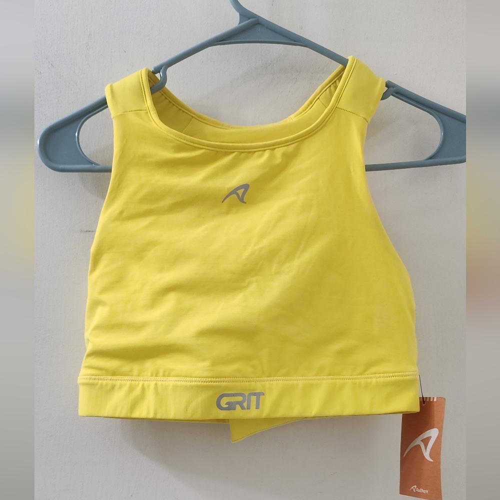 GRIT Athletic Yellow Crop Sports Bra, Size Small.‎
